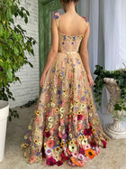 Floral Elegant Champagne A-line Spaghetti Straps Long Prom Dress, PD3519 - US12 / Custom Color(leaving a note)