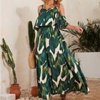 Leave Print Maxi Dress | Color: Cream/Green | Size: Xl