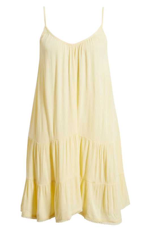 Nordstrom Tiered Crinkle Cover-Up Dress in Yellow Pale at Nordstrom, Size Medium