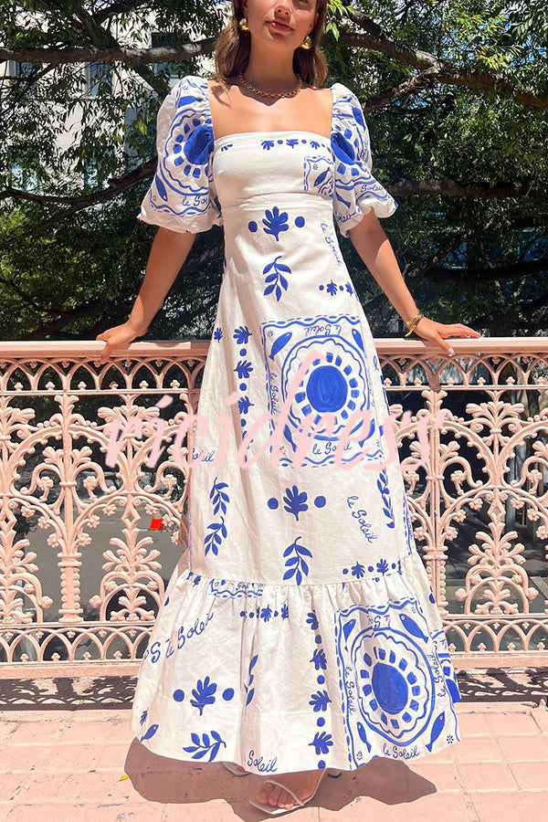 Blue Ophelia Linen Blend Maxi Dress
