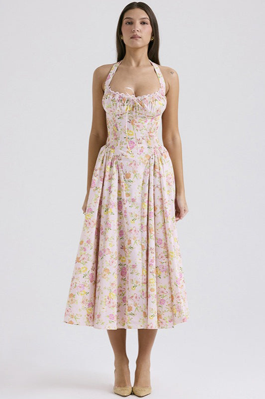 Pink Rosalie Floral Halter Maxi Dress