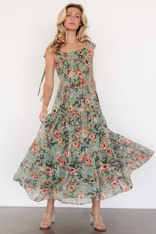 Anita Maxi Dress — Green Multi Floral Chiffon | Baltic Born