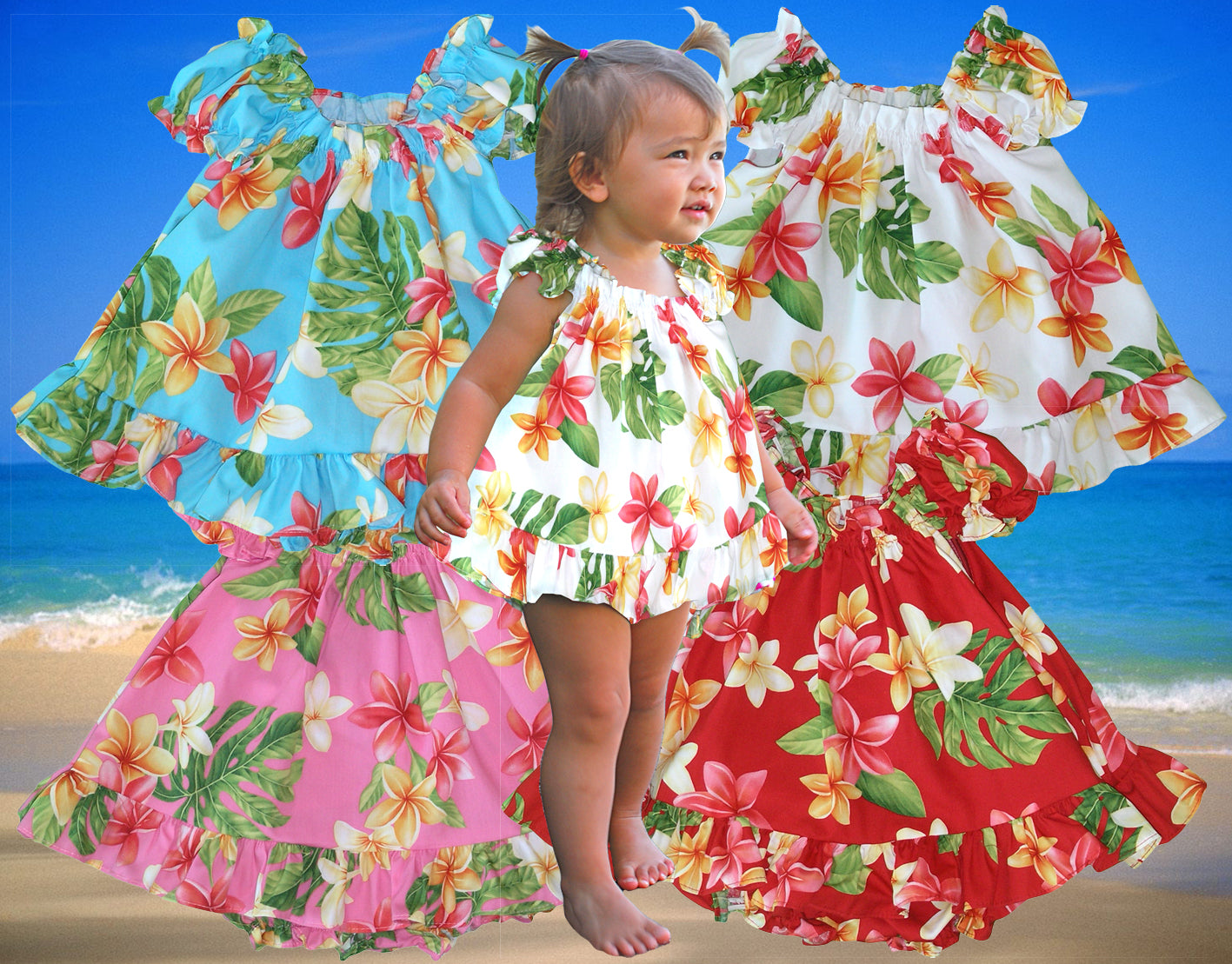 Pink Plumeria Sunshine Puff Sleeve Hawaiian Dress Set