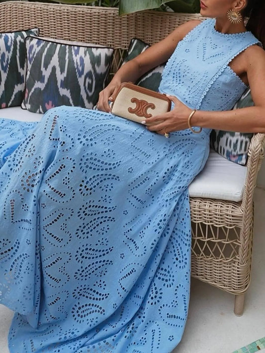 Blue Margot Eyelet Lace Maxi Dress