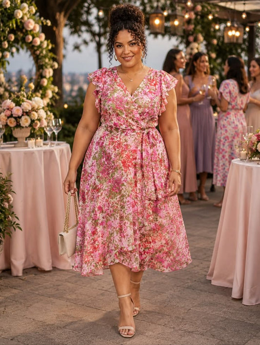 Isabelle Floral Faux Wrap Midi Dress