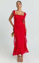 Rosha Ruffle Strap Maxi Dress in Red