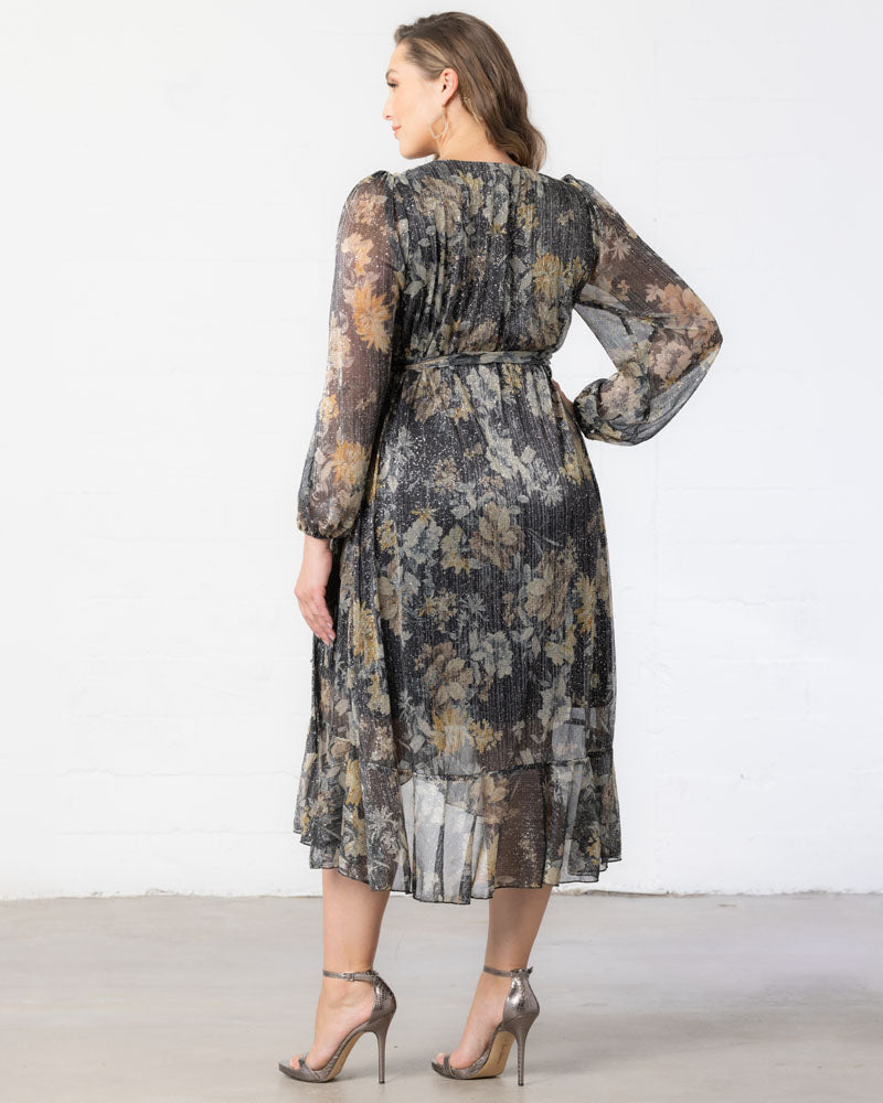 Lilac Floral Print Margot Metallic High-Low Cocktail Dress