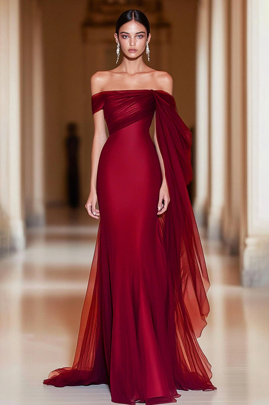 Cabernet Vivienne Off-Shoulder Mermaid Tulle Gown