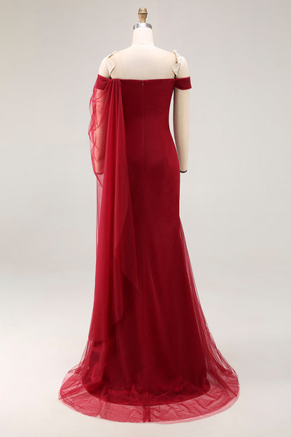 Red Vivienne Off-Shoulder Mermaid Tulle Gown