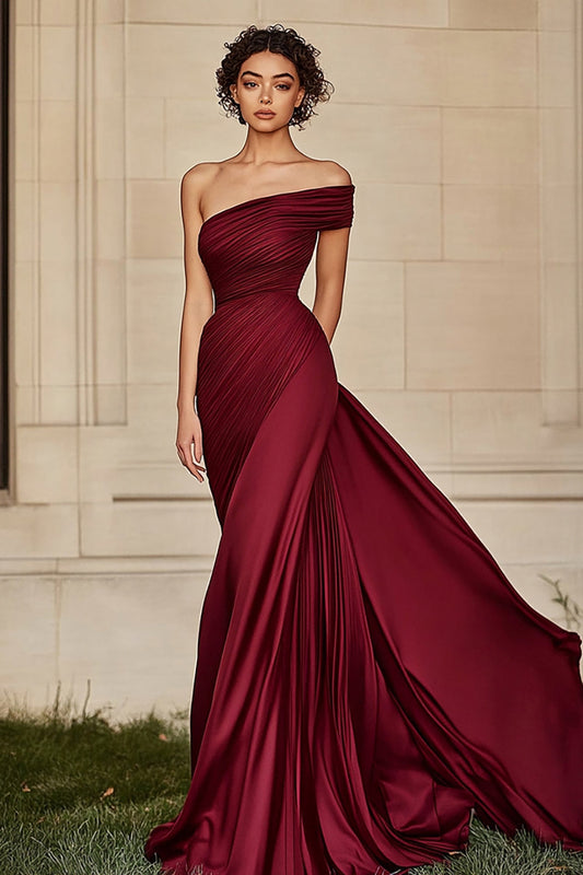 Burgundy Margot Ruched Satin Evening Dress