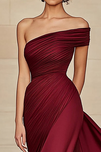 Burgundy Margot Ruched Satin Evening Dress