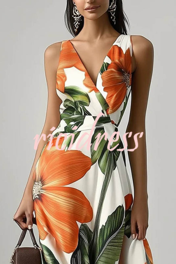 neck Sleeveless Fitted Waist Vacation Maxi Dress Valentina Floral Maxi Dress