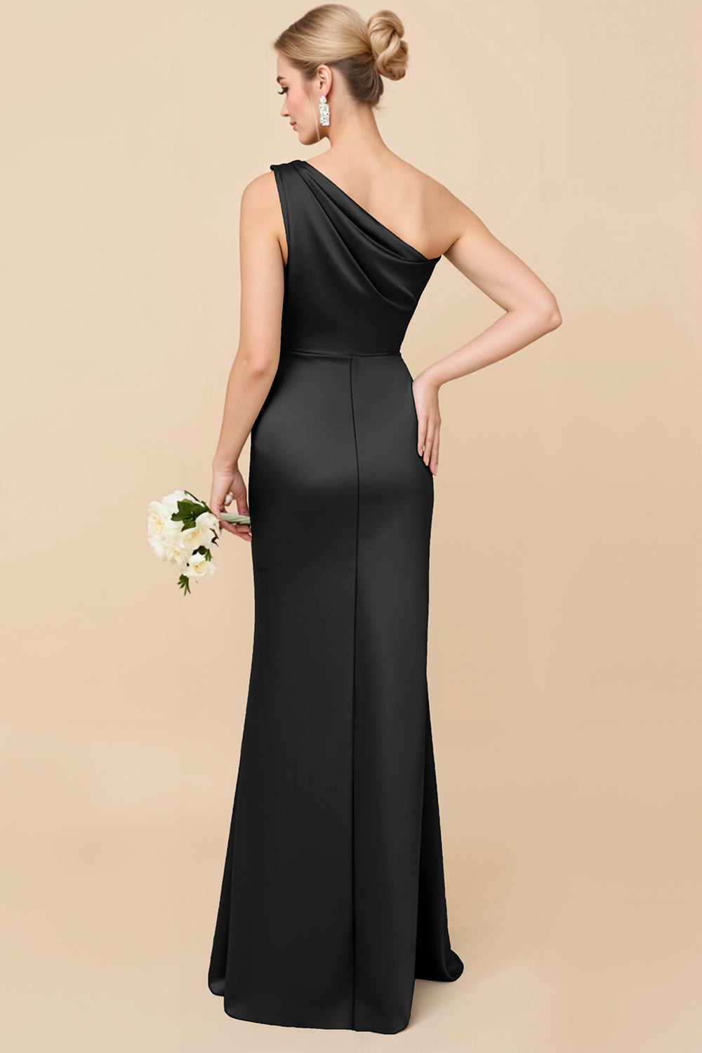 Dark Green Vivienne Satin One-Shoulder Dress
