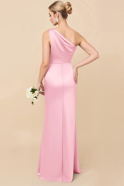 Dusty Blue Vivienne Satin One-Shoulder Dress