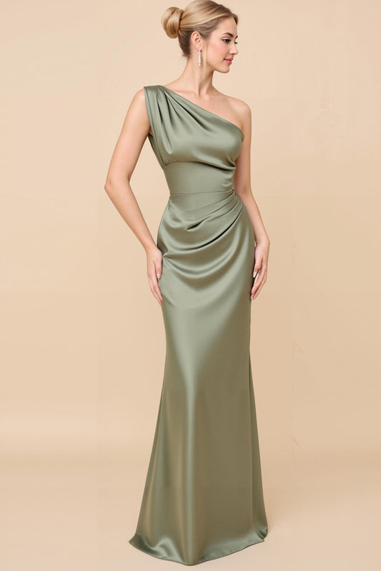 Eucalyptus Vivienne Satin One-Shoulder Dress