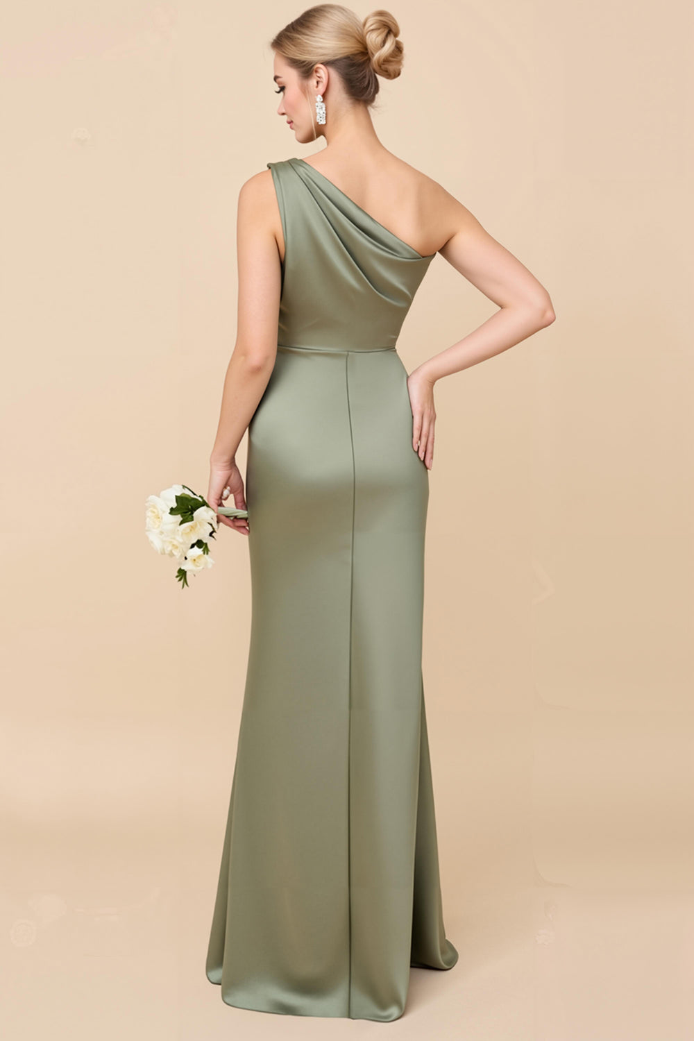 Dark Blue Vivienne Satin One-Shoulder Dress