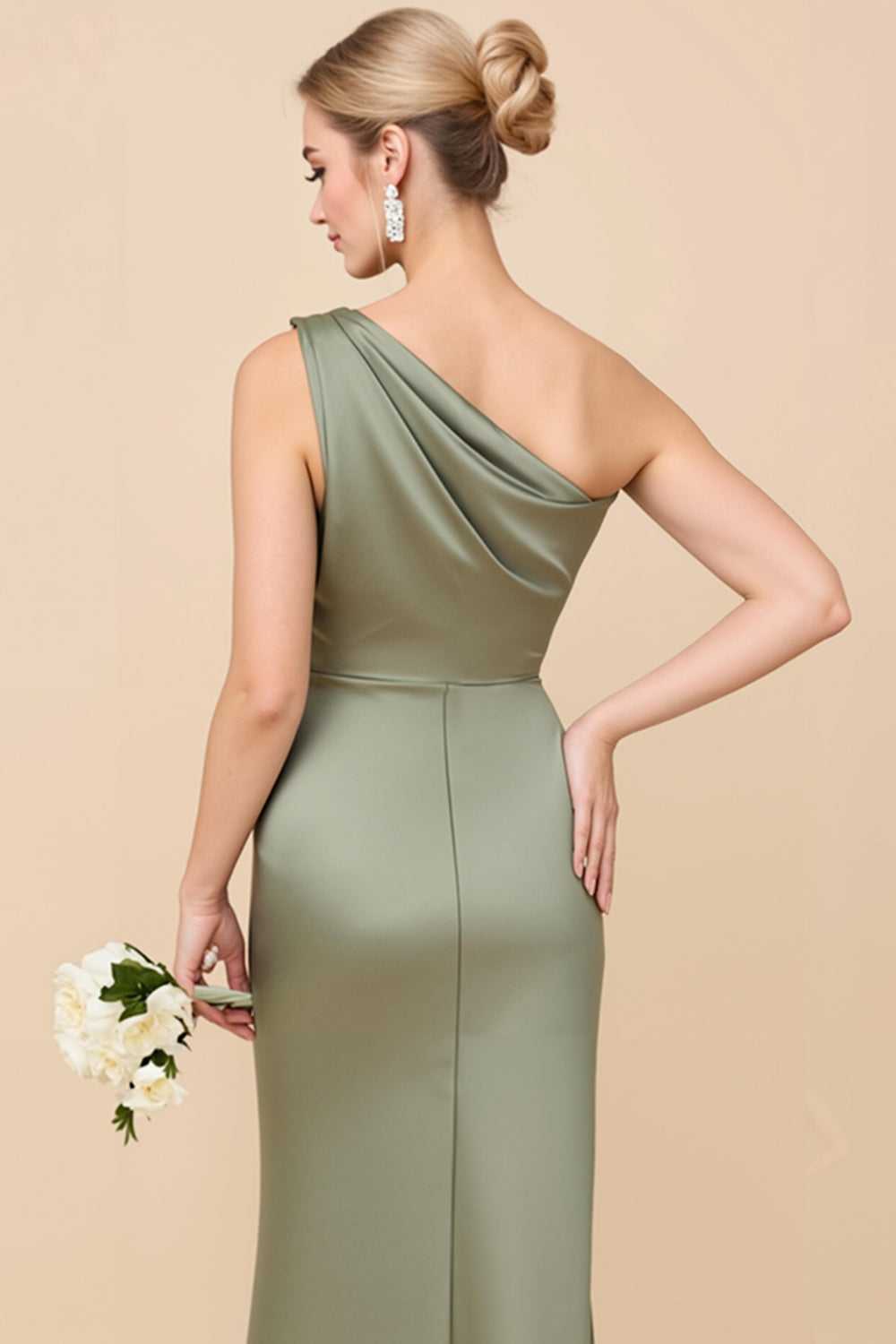 Eucalyptus Vivienne Satin One-Shoulder Dress