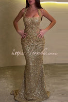 Velda Sequin Halter Maxi Dress