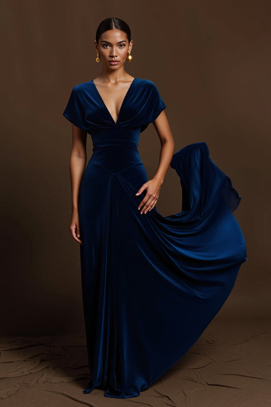Neck Long Sleeves Holiday Party Dress Vivienne Velvet Evening Dress