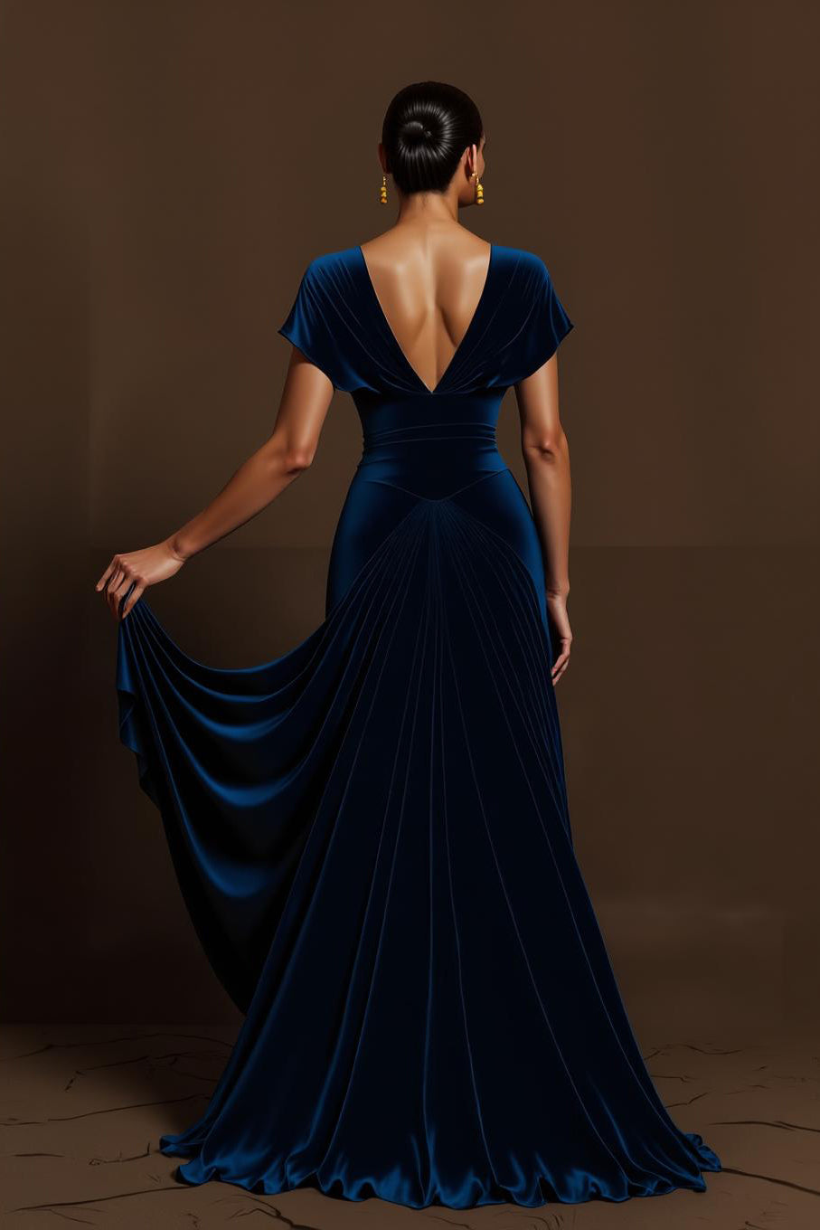 Neck Long Sleeves Holiday Party Dress Vivienne Velvet Evening Dress