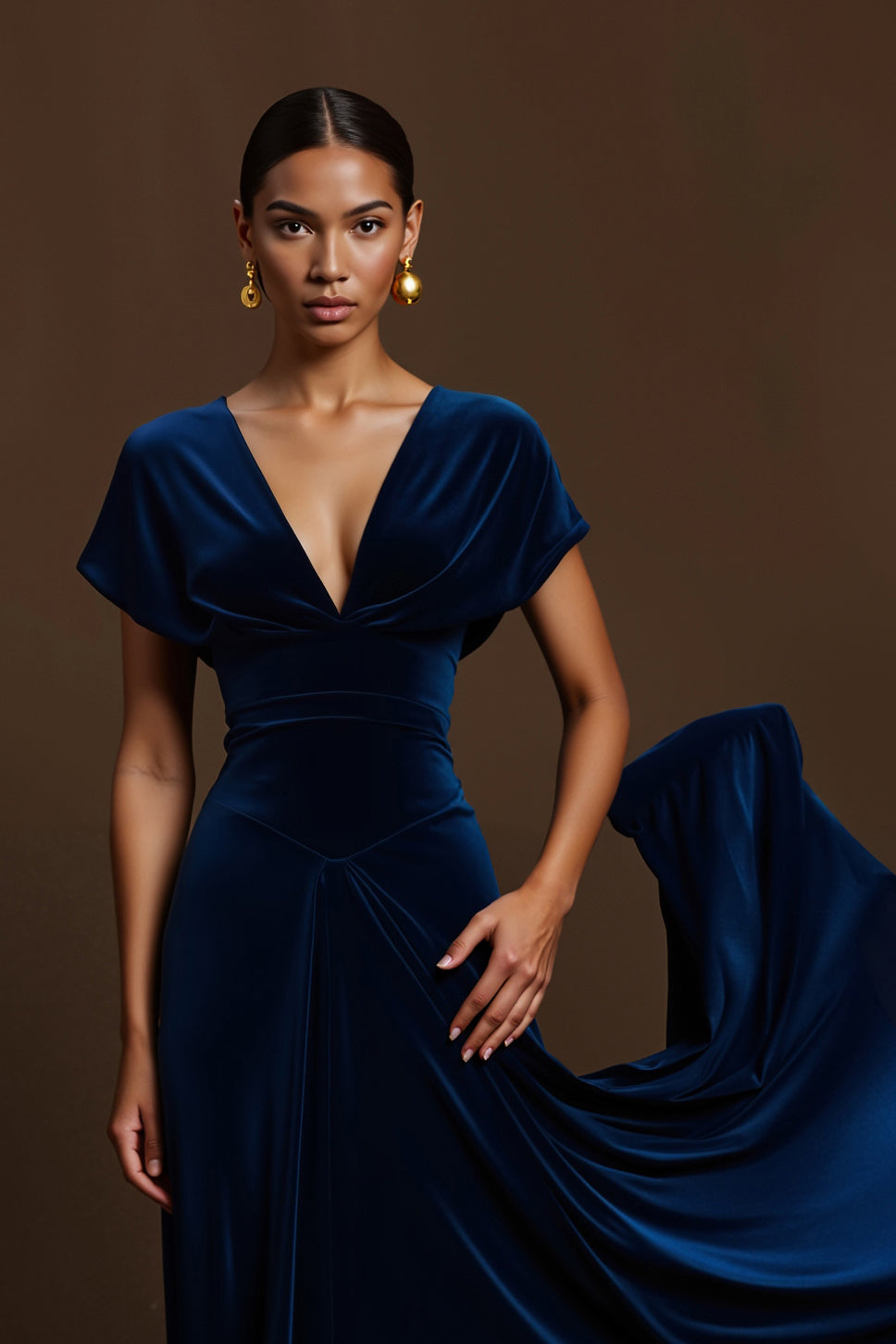 Neck Long Sleeves Holiday Party Dress Vivienne Velvet Evening Dress