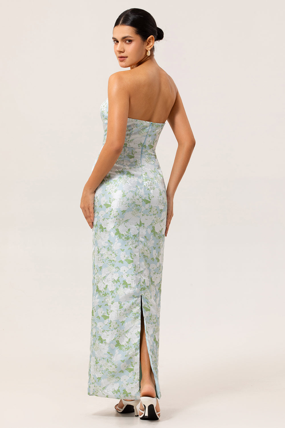 White Blue Flower Margot Floral Strapless Sheath Dress