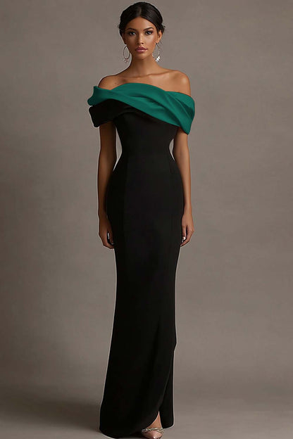 Black Vivienne Satin Off-Shoulder Evening Dress