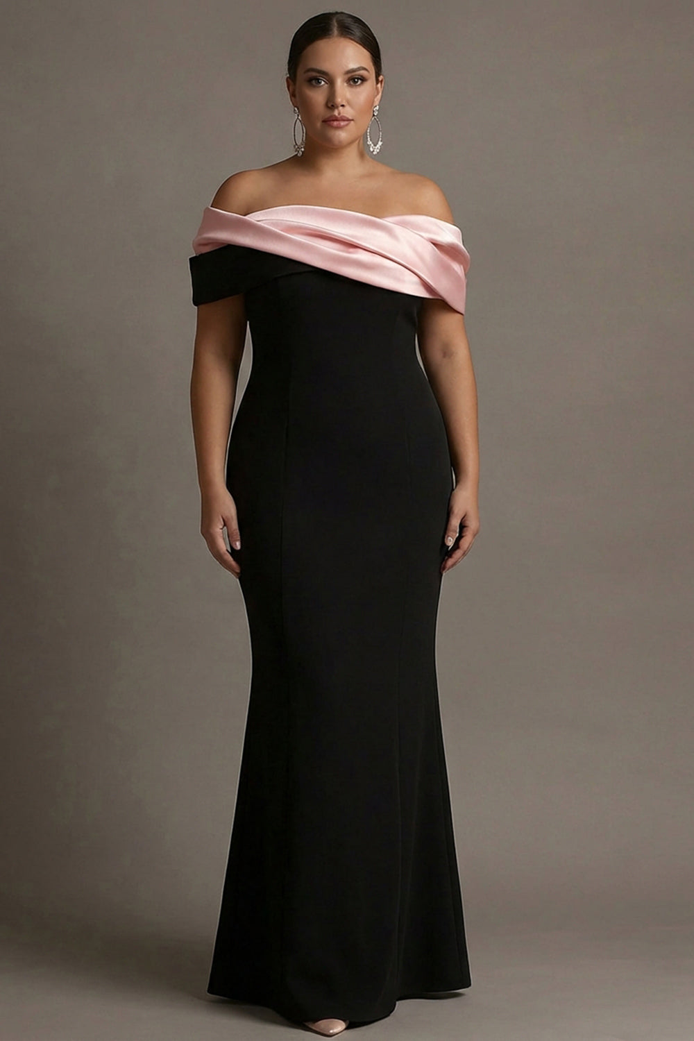 Black and Burgundy Vivienne Satin Off-Shoulder Evening Dress