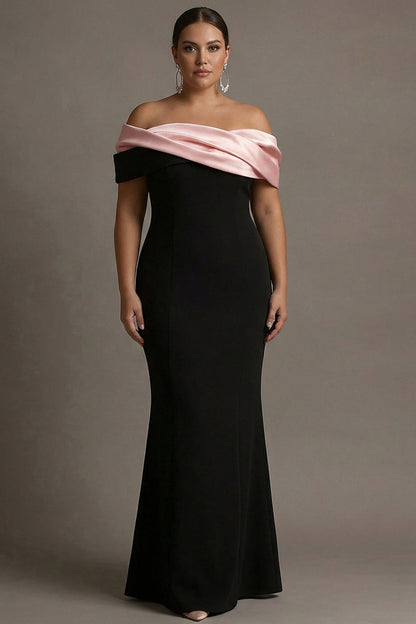 Black and Burgundy Vivienne Satin Off-Shoulder Evening Dress