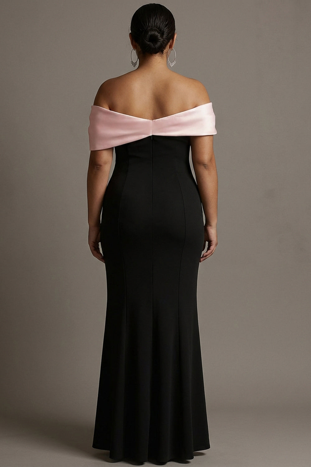 Black and Ivory Vivienne Satin Off-Shoulder Evening Dress