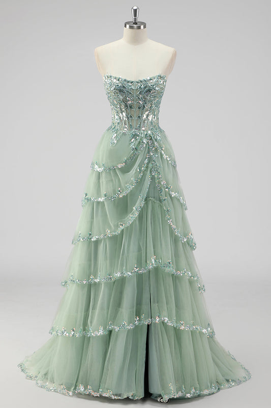 Sage Green Margot Sequin Tiered Prom Dress