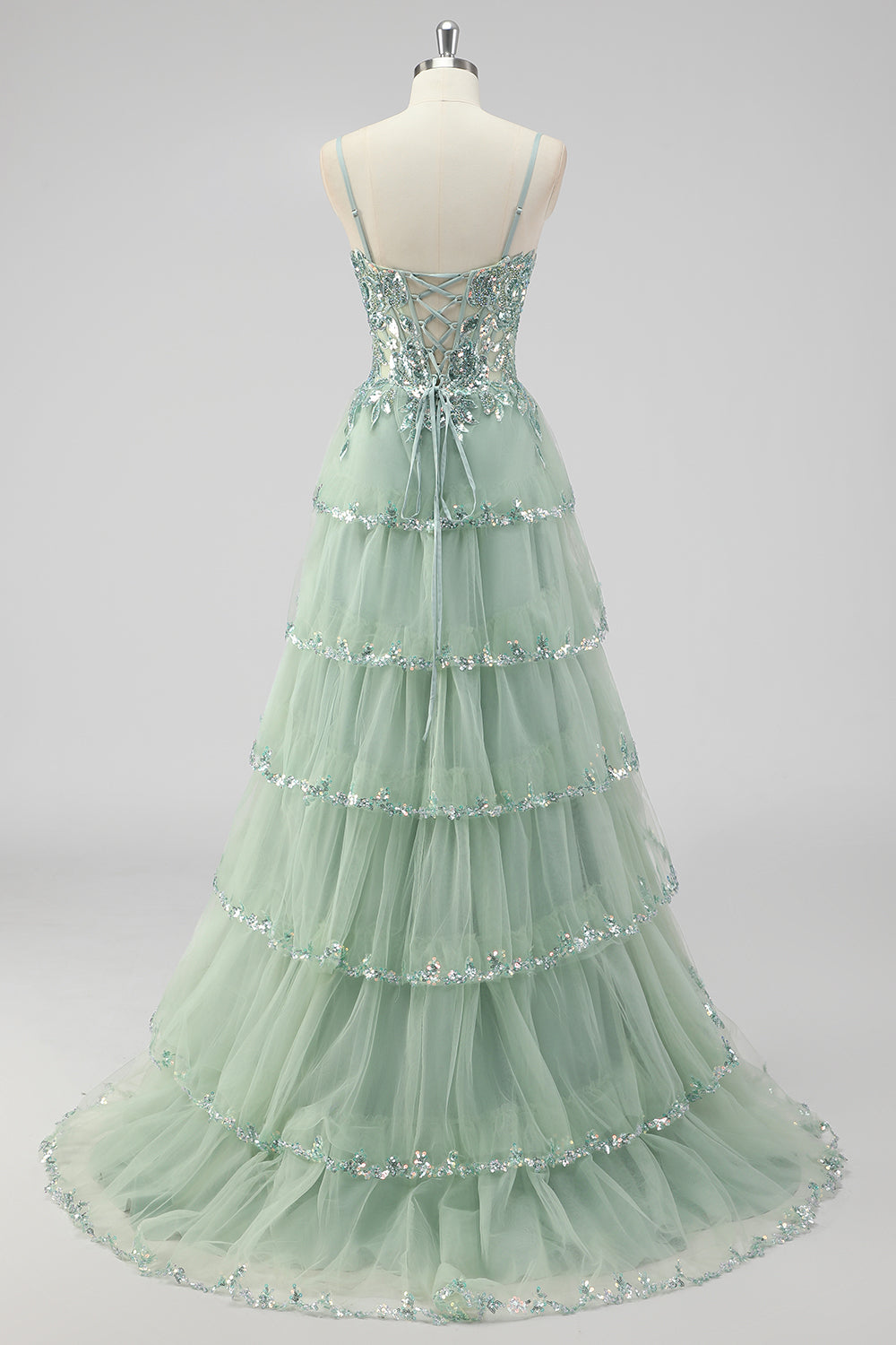 Sage Green Margot Sequin Tiered Prom Dress