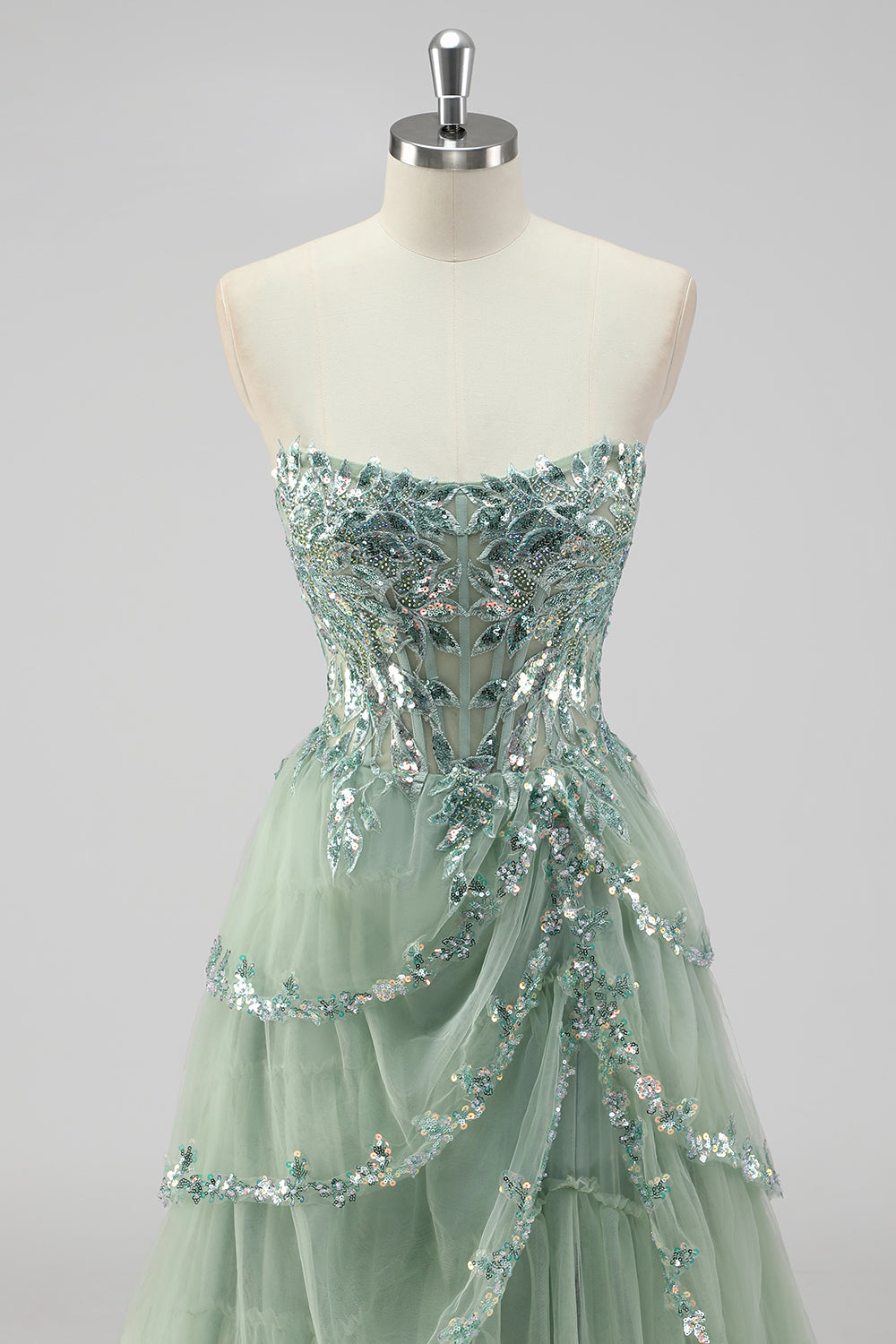 Sage Green Margot Sequin Tiered Prom Dress