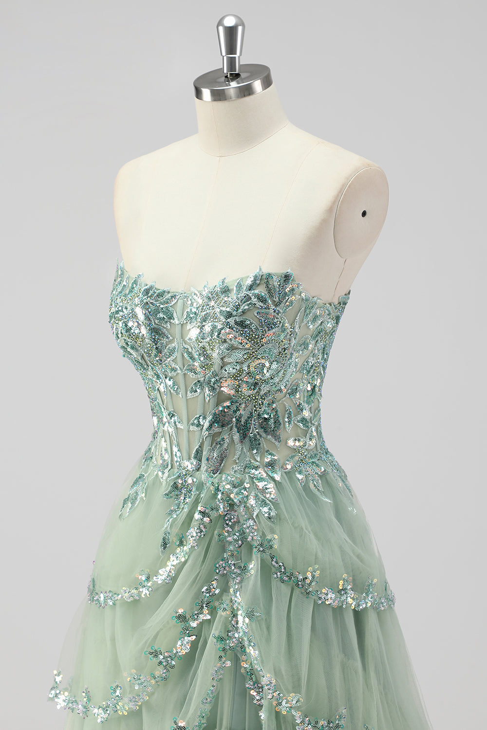 Sage Green Margot Sequin Tiered Prom Dress
