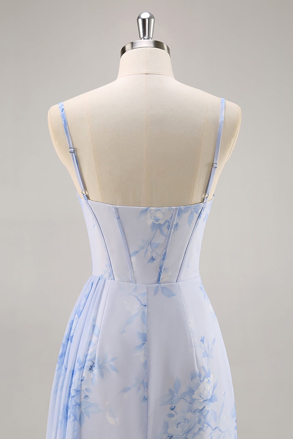 Blue Margot Floral Ruched Corset Bridesmaid Dress