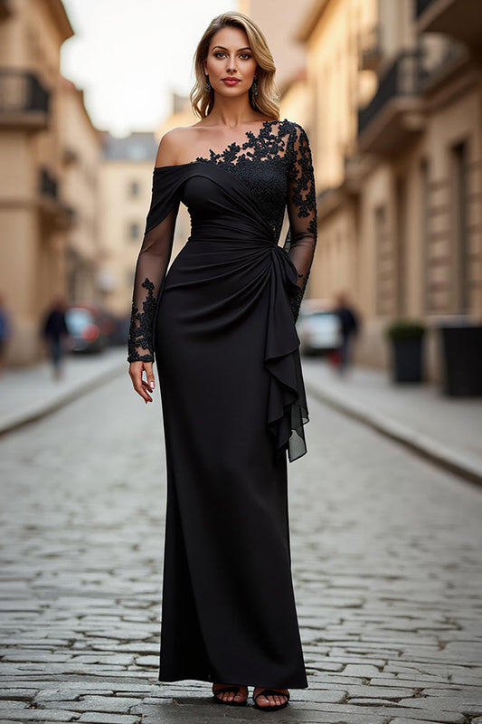 Black Vivienne Lace Asymmetrical Sheath Dress