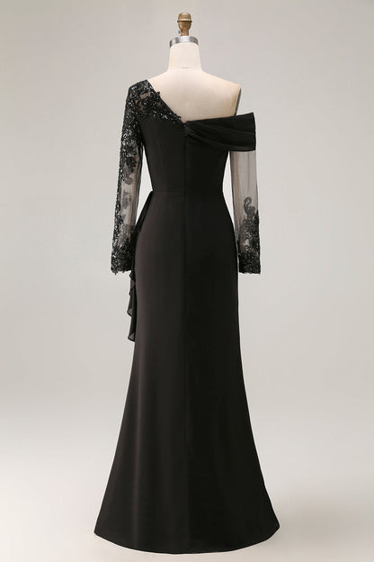 Black Vivienne Lace Asymmetrical Sheath Dress