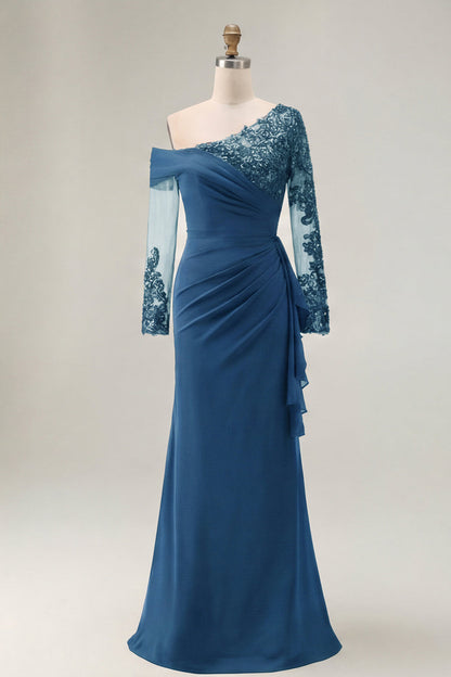 Navy Vivienne Lace Asymmetrical Sheath Dress