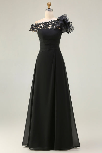 Dark Green Margot Asymmetrical A-Line Dress in Black