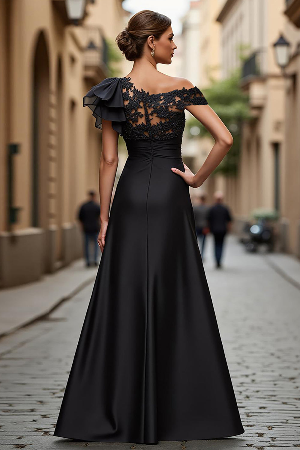 Black Margot Asymmetrical A-Line Dress in Black