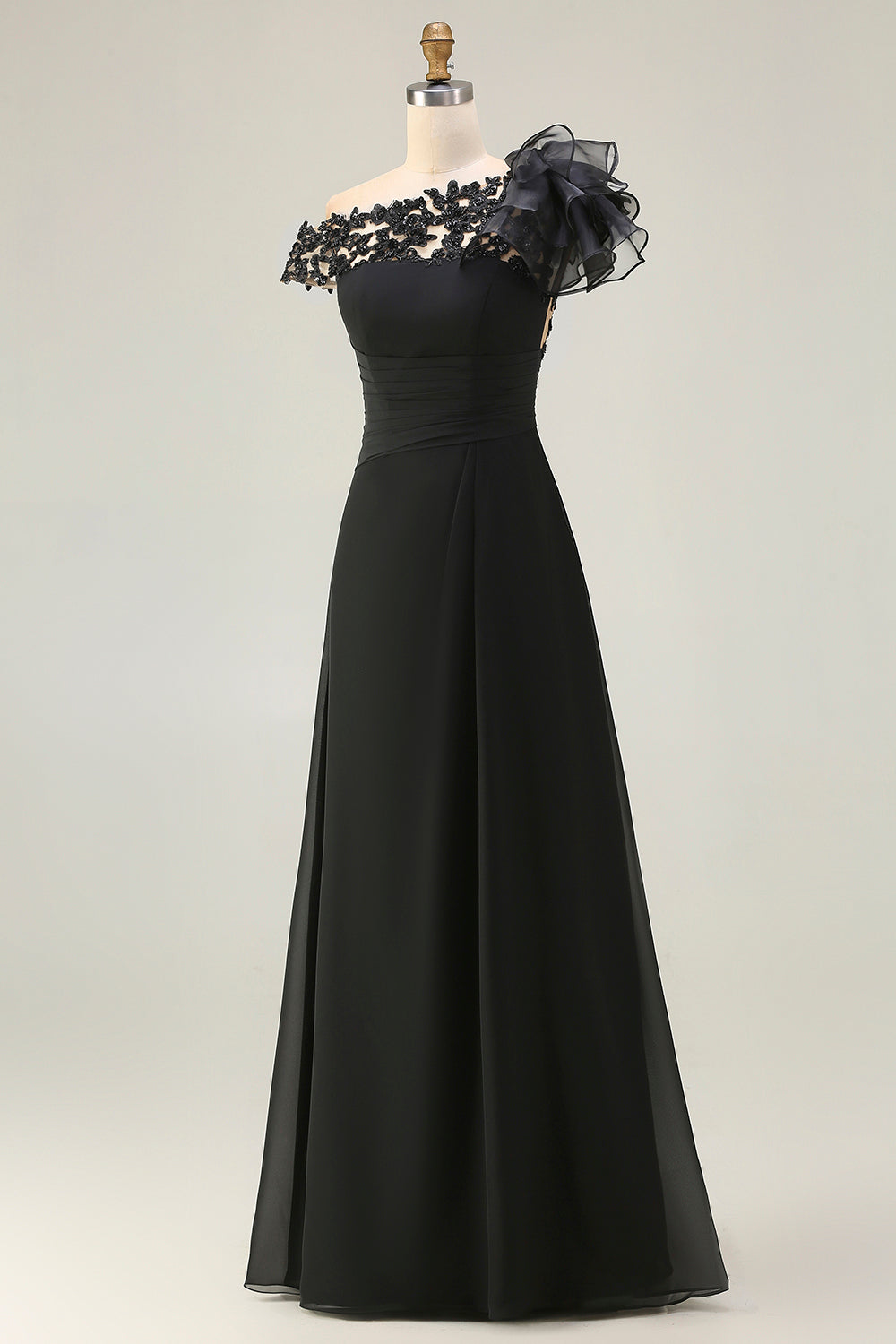 Black Margot Asymmetrical A-Line Dress in Black