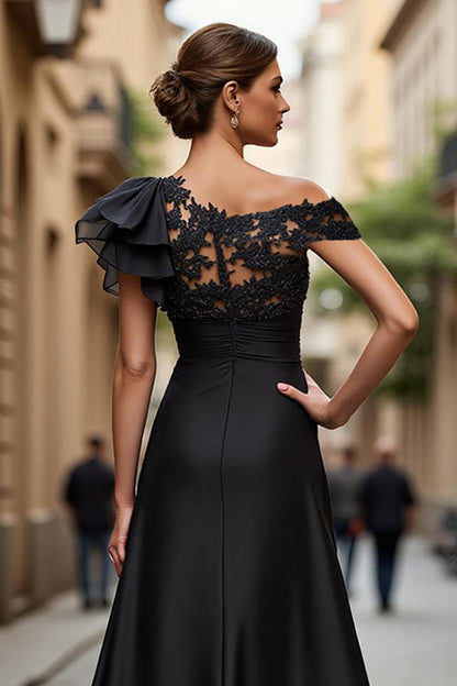 Burgundy Margot Asymmetrical A-Line Dress in Black