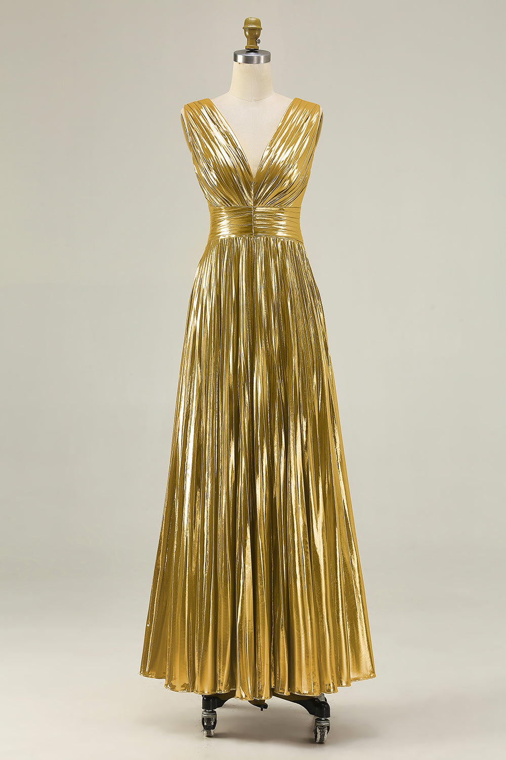Tahiti Aurelia Metallic Pleated Formal Gown