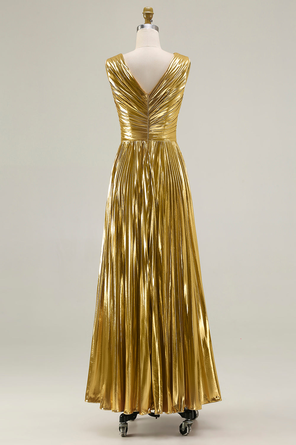 Silver Aurelia Metallic Pleated Formal Gown