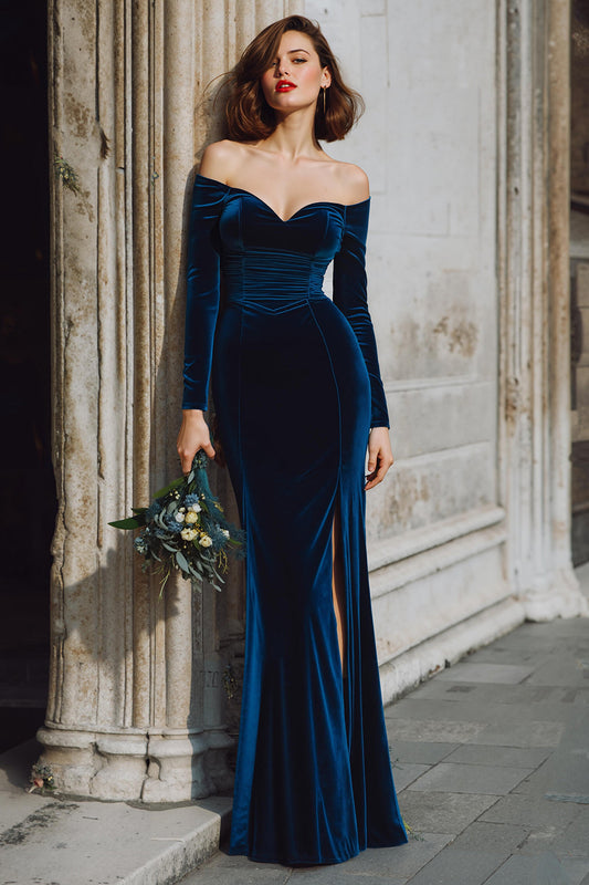 Dunkelblau Marina Ruched Mermaid Maxi Dress