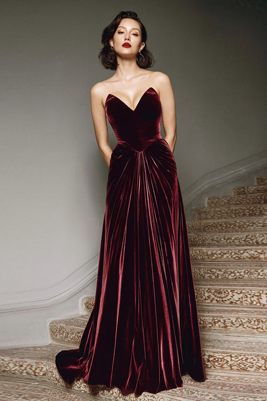 Burgundy Margot Velvet A-Line Dress