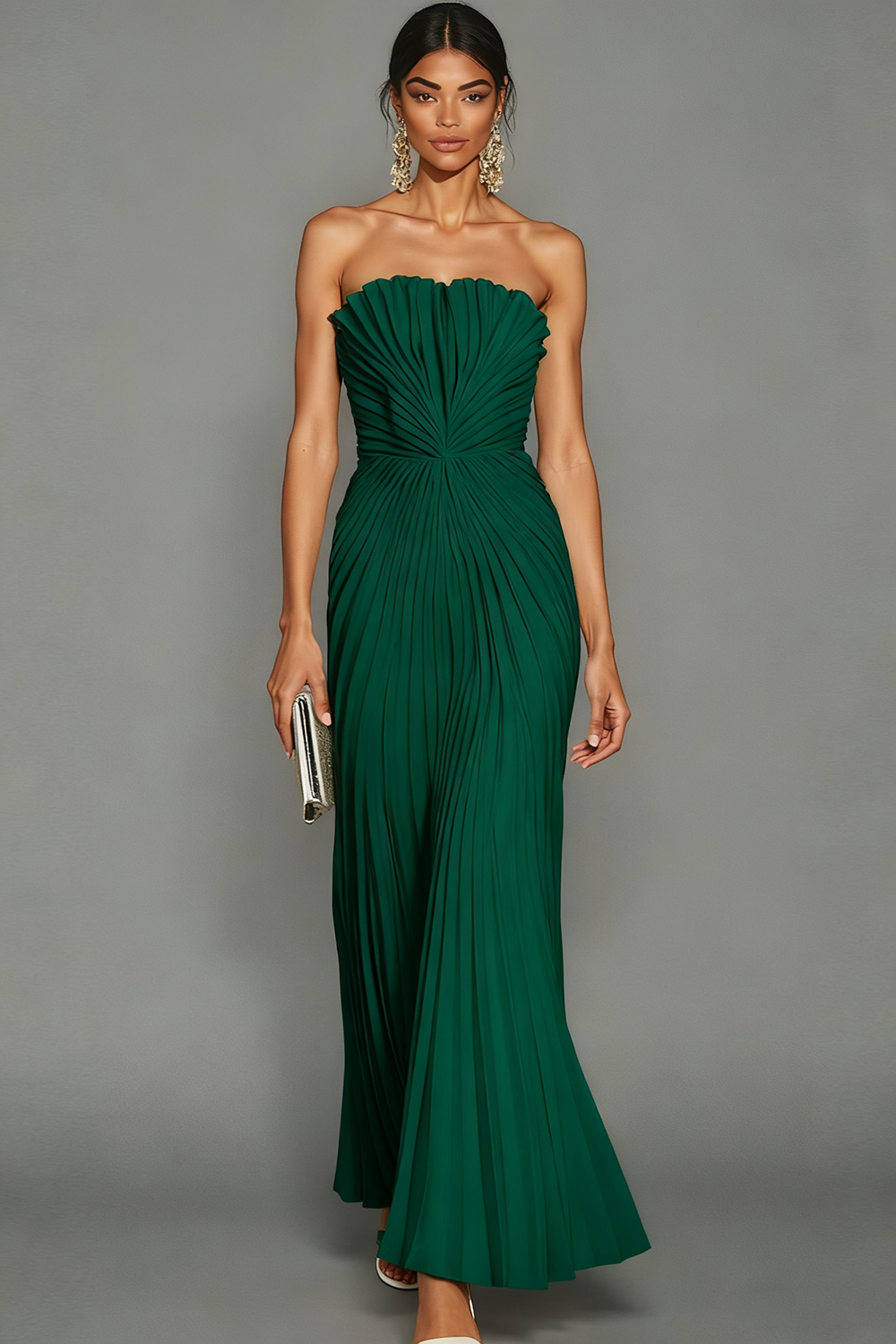 White Margot Pleated Sheath Maxi Dress