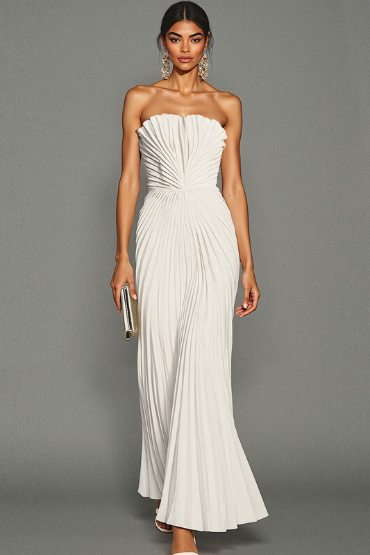 White Margot Pleated Sheath Maxi Dress