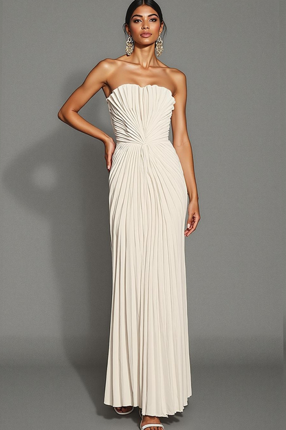 Brown Margot Pleated Sheath Maxi Dress