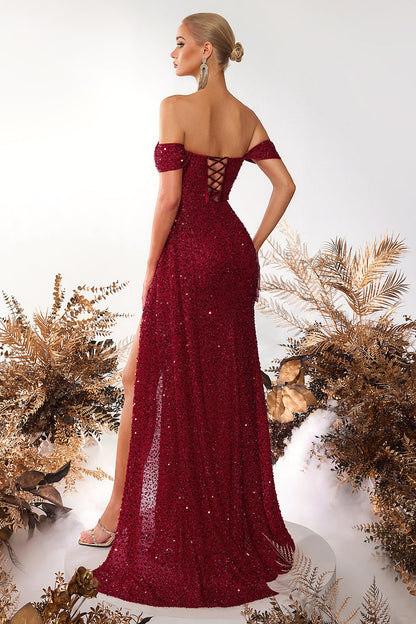 Burgundy Margot Sequin Off-Shoulder Gown